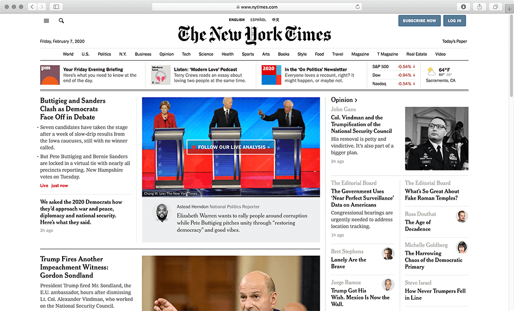 New York Times page
