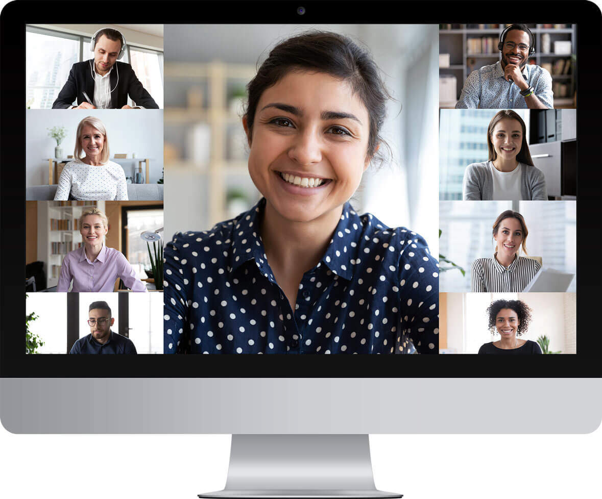Co-workers enjoying their brief video-call check-in.