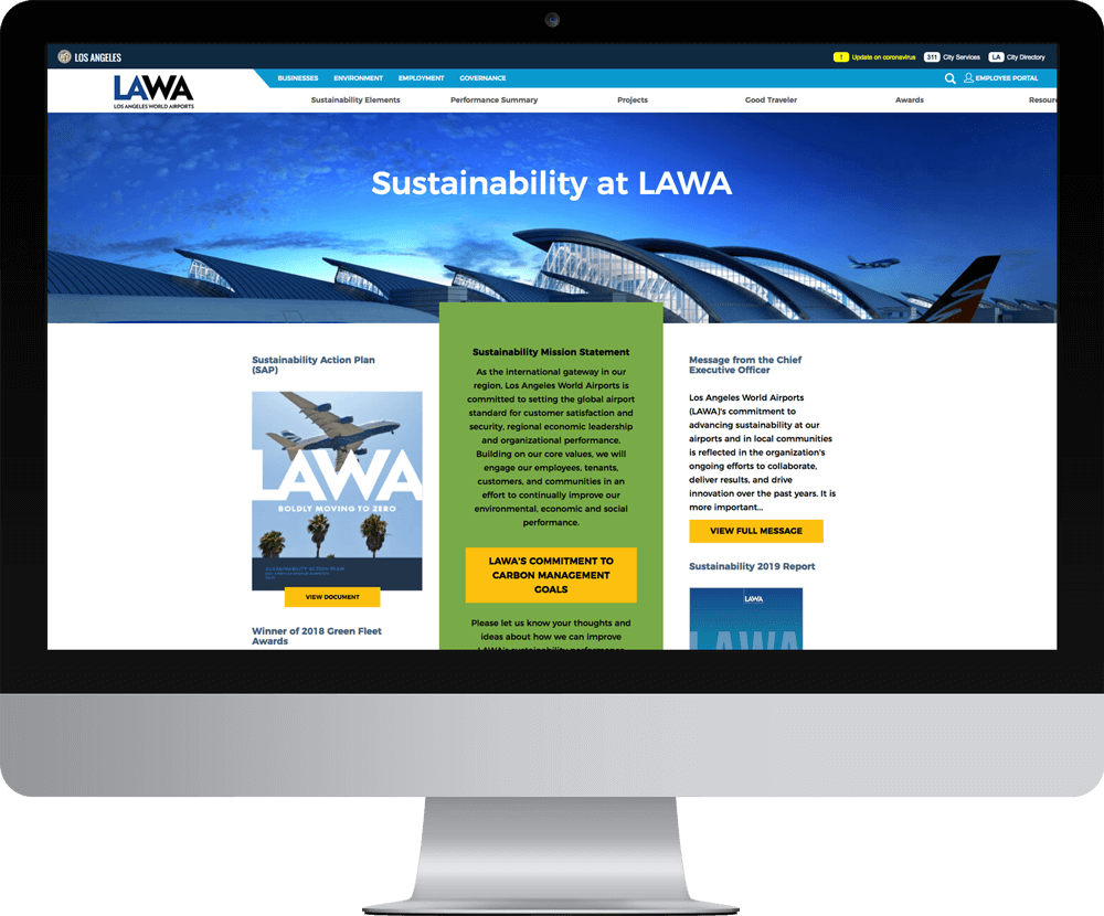 LAWA website on a desktop computer