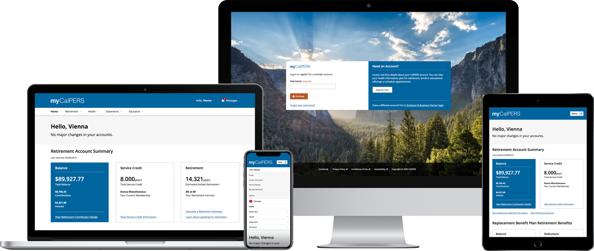 myCalPERS screenshots in mobile and tablet devices.