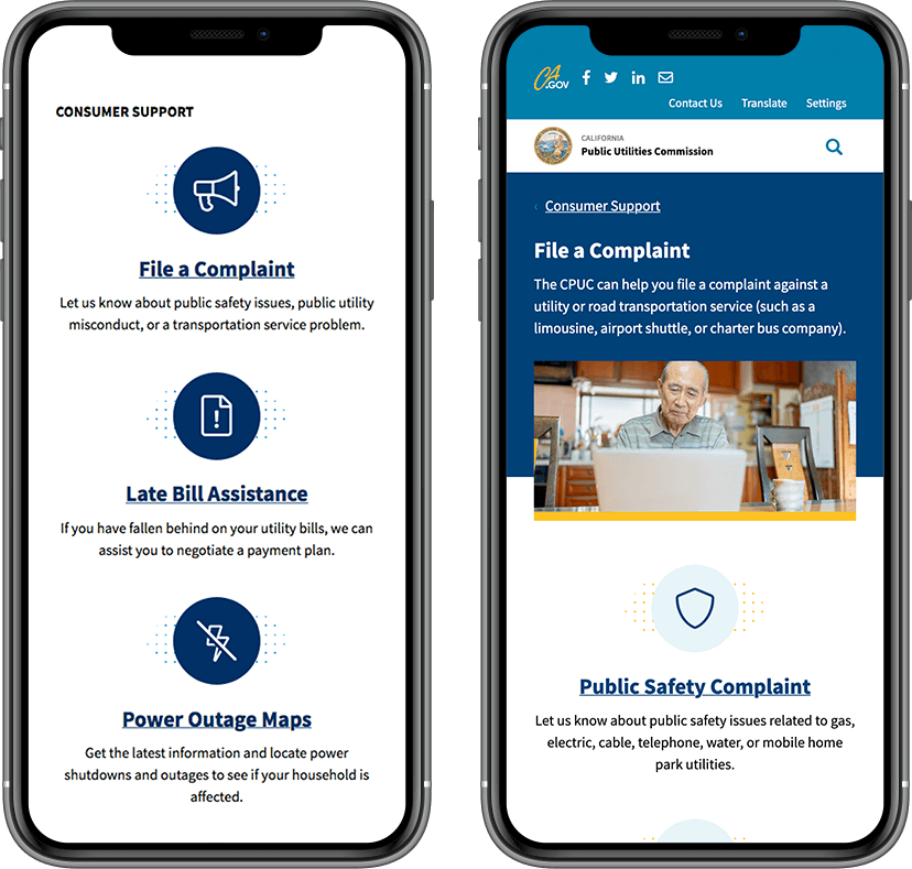 CPUC Customer Support Screens