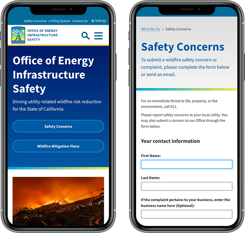 Mobile device mockup for the Safety Complaints user flow.