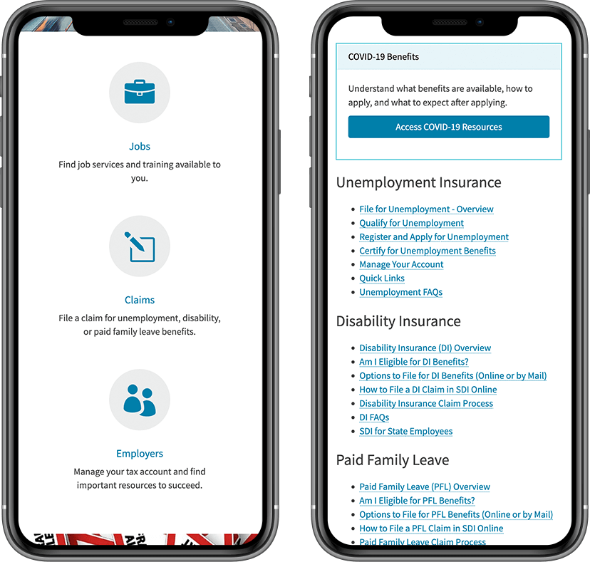 Employment Development Department mobile friendly website.