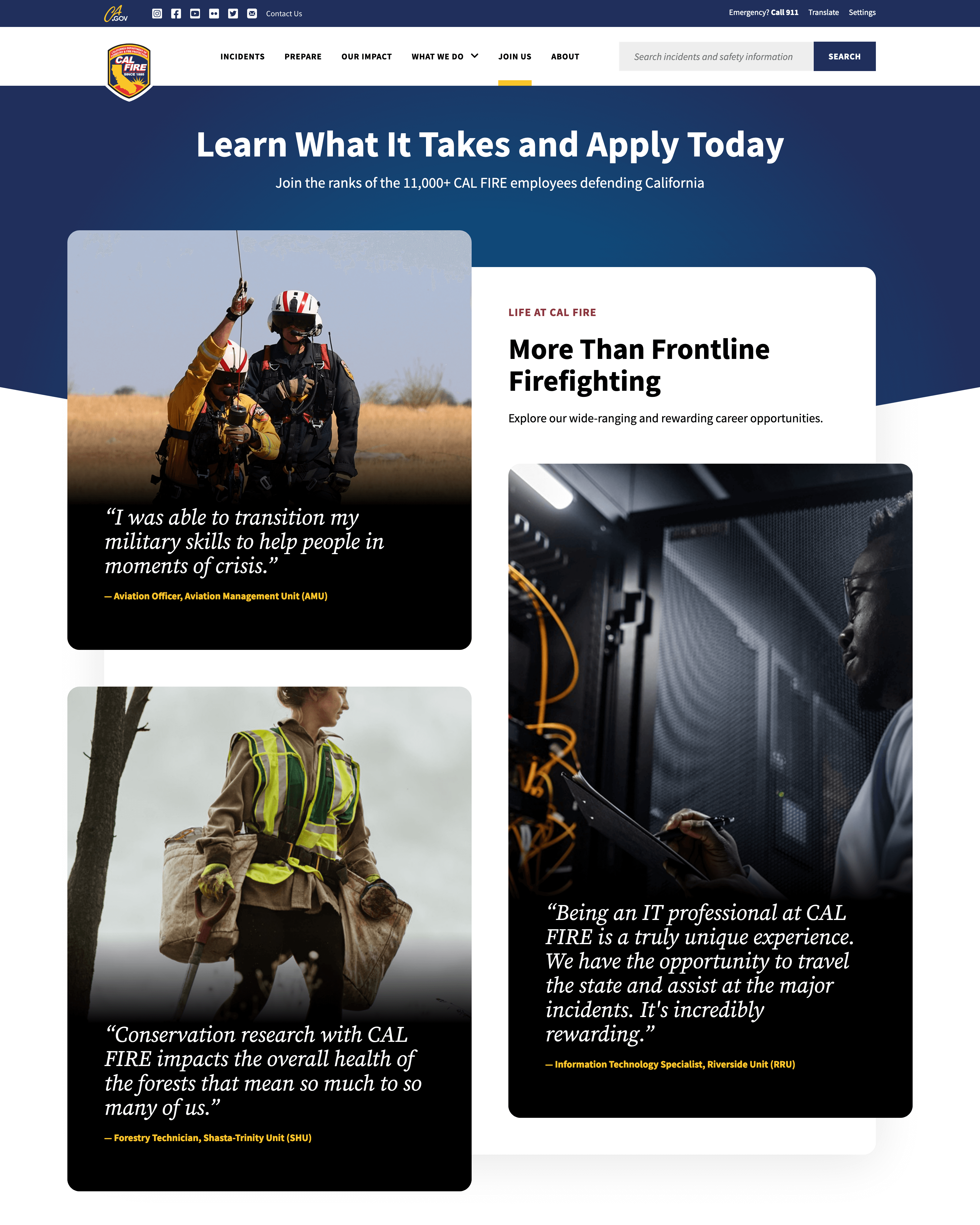 The CAL FIRE Careers page screenshot.