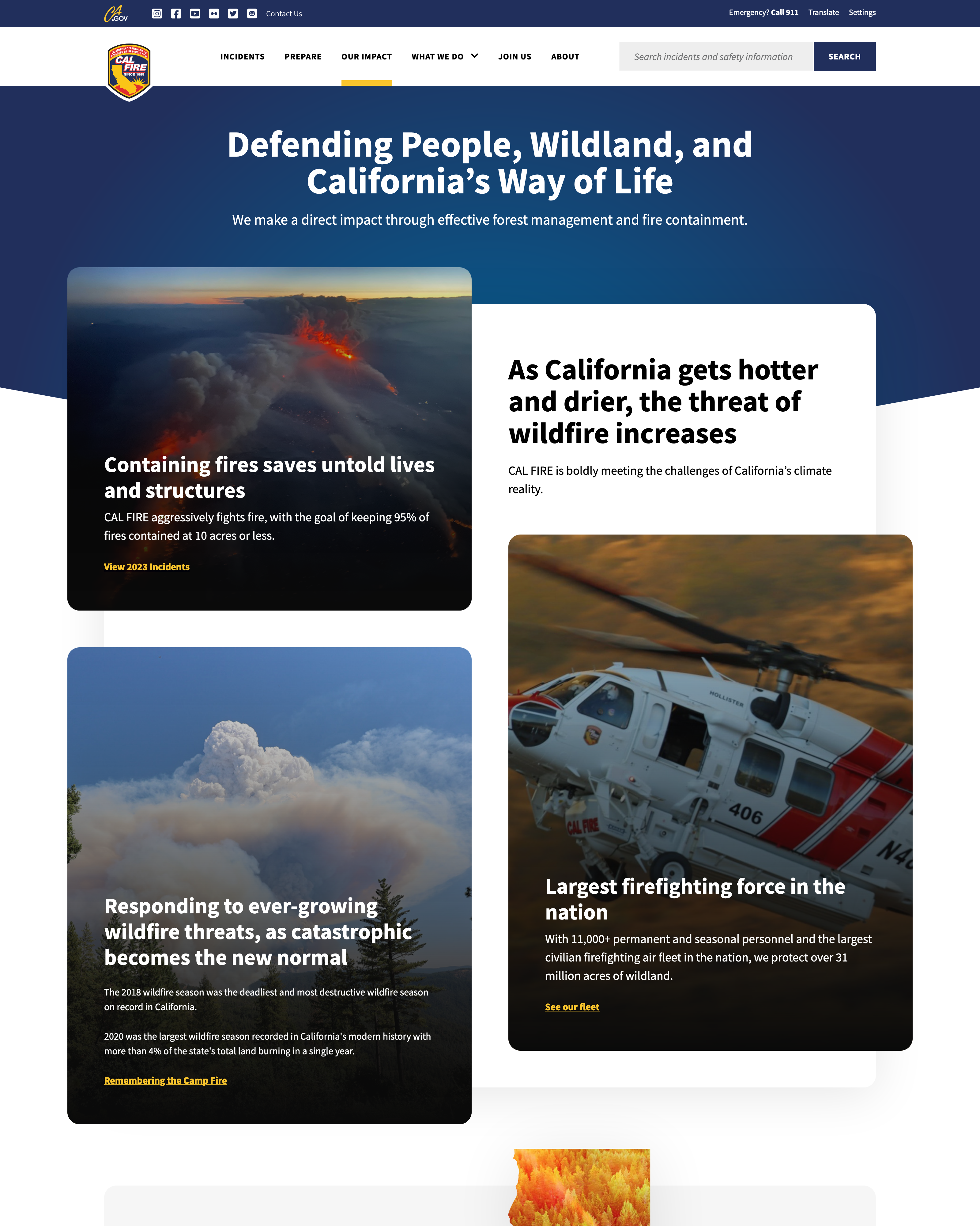 The CAL FIRE Impact page screenshot