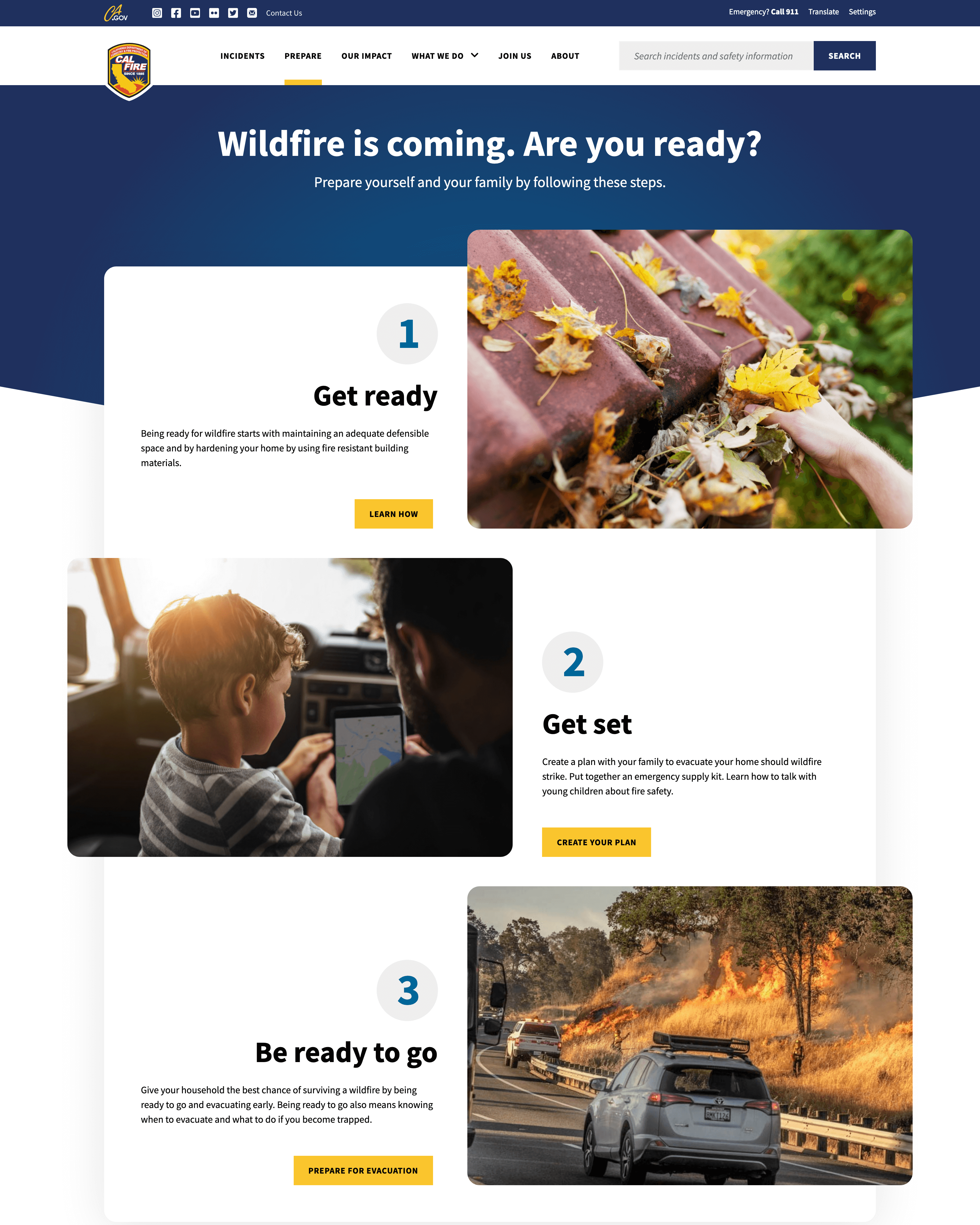 The CAL FIRE Prepare page screenshot